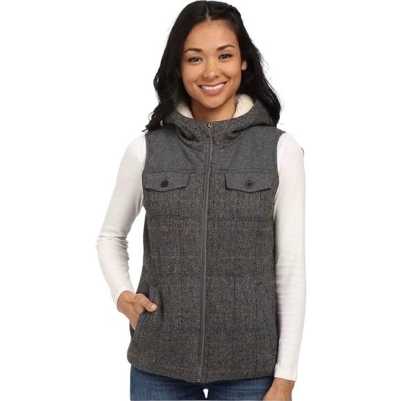 Prana Ava Womens Vest Gray Herringbone Wool Sherpa Hood Full Front Zipper MEDIUM - Picture 13 of 14